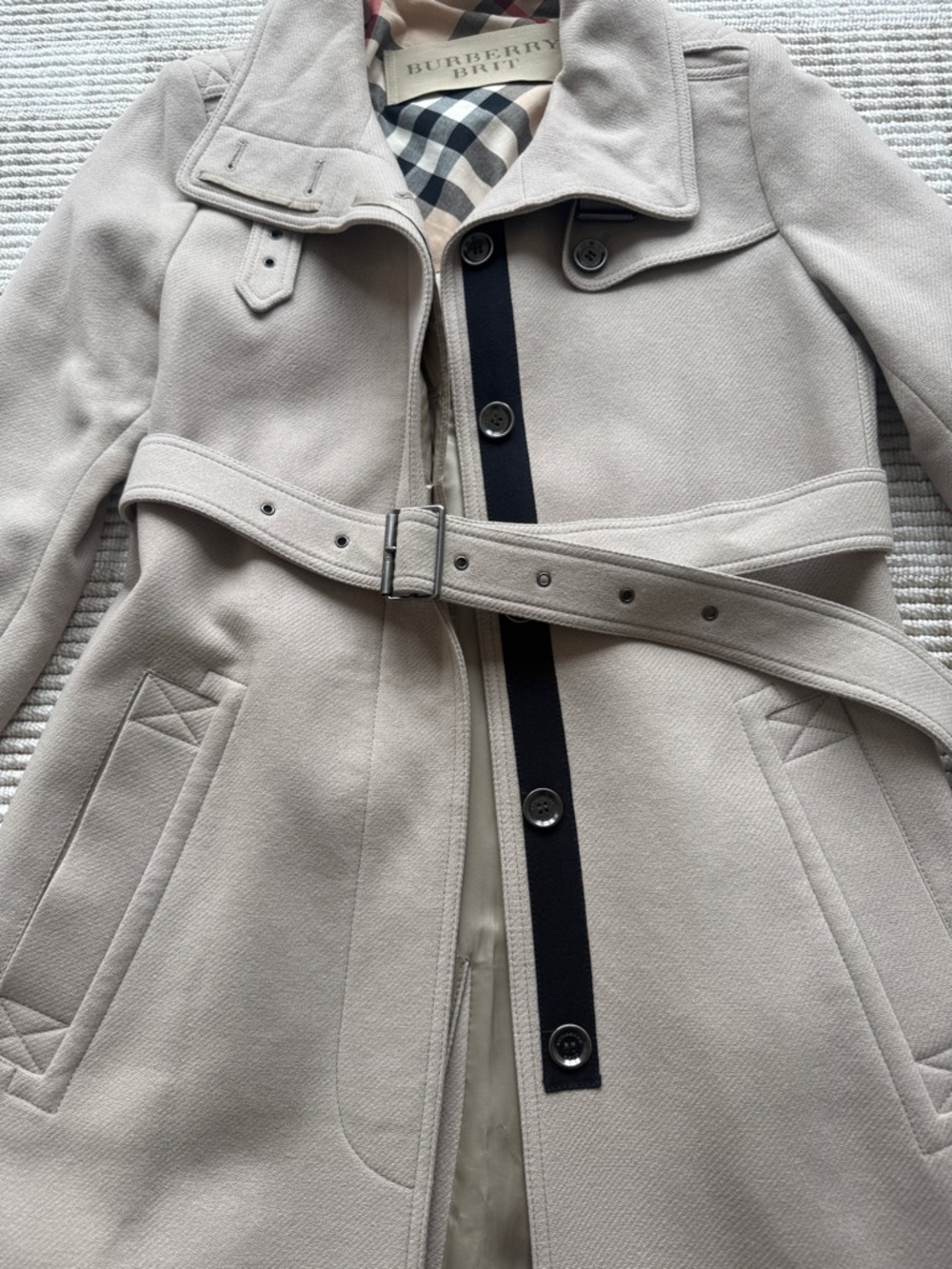 Burberry Brit Belted Wool-Cashmere Blend Trench Coat in Light Beige - Picture 9 of 16